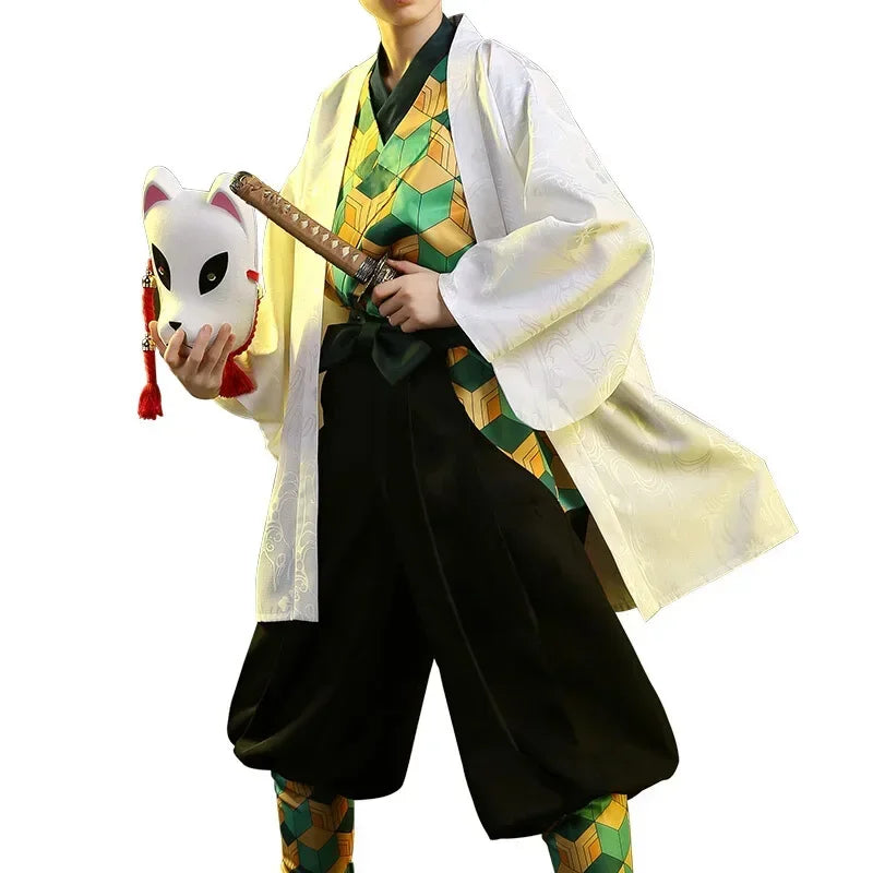 New Anime Sabito Cosplay Costumes Yaiba Kimono White Cloak Man Coat Lining Pants Wig Halloween Costumes