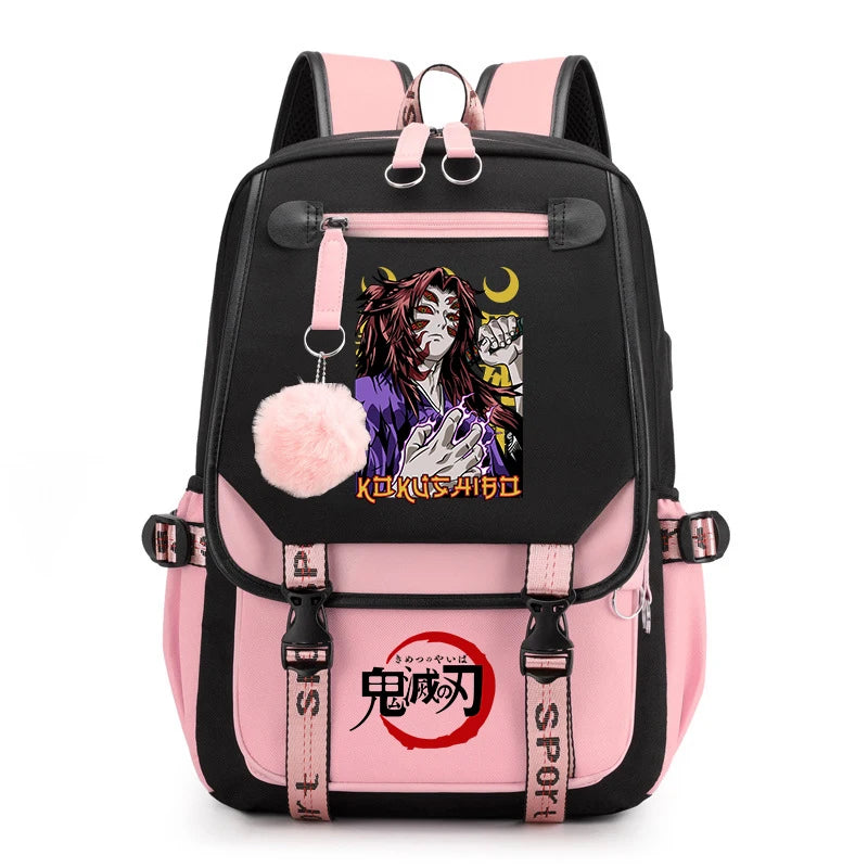 Demon Slayer Anime Print Backpack for Girls Casual School Bookbag Lightweight Teen Travel Rucksack