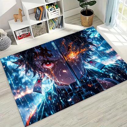 Anime Demon S-Slayer Kamado Nezuko Tanjirou Cartoon Rug for Bedroom Living Room Sofa Home Doormat Decor,Kids Non-slip Floor Mat