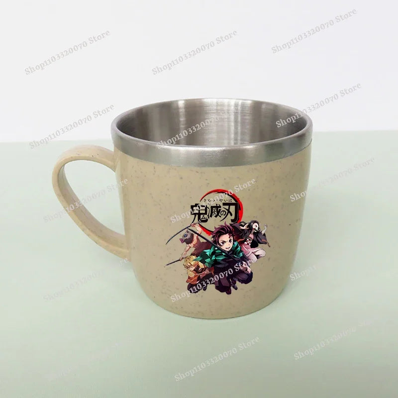 Demon Slayer Kimetsu No Yaiba Double Layer Anti-scalding Water Cup Anime 304 Stainless Steel Milk Mug Anti Drop Water Glass Gift