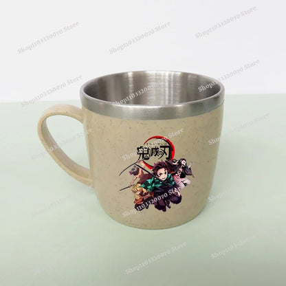 Demon Slayer Kimetsu No Yaiba Double Layer Anti-scalding Water Cup Anime 304 Stainless Steel Milk Mug Anti Drop Water Glass Gift