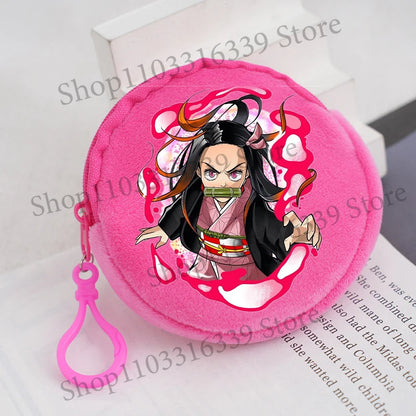Demon Slayer Coin Purse Anime Figure Tanjiro Nezuko  Giyu Tomioka Wallet Key Earphones Storage Pouch Cute Round Mini Zero Wallet
