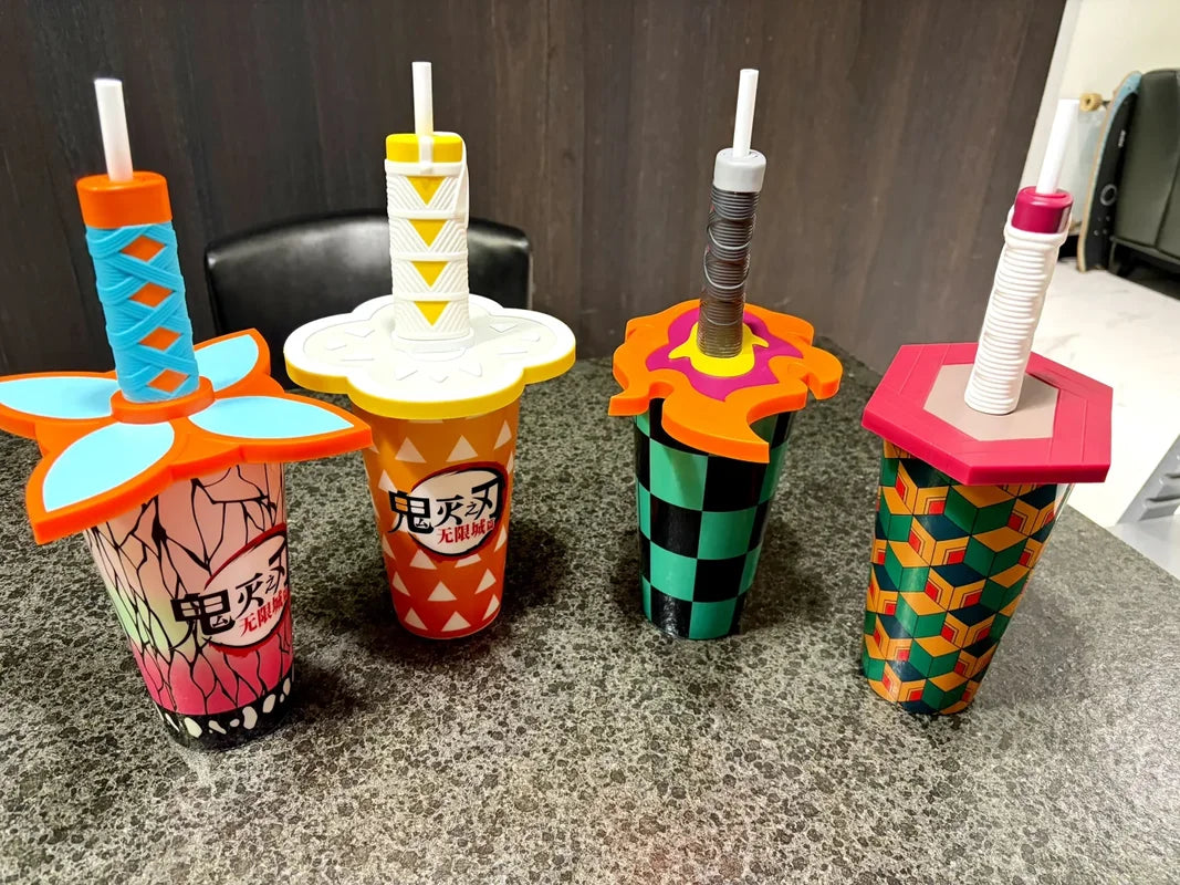 Original 32oz Demon Slayer Straw Cup Popcorn Bucket Demon Slayer Kamado Tanjirou Tomioka Giyuu Anime Peripheral Gifts Cup