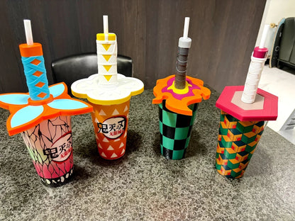 Original 32oz Demon Slayer Straw Cup Popcorn Bucket Demon Slayer Kamado Tanjirou Tomioka Giyuu Anime Peripheral Gifts Cup