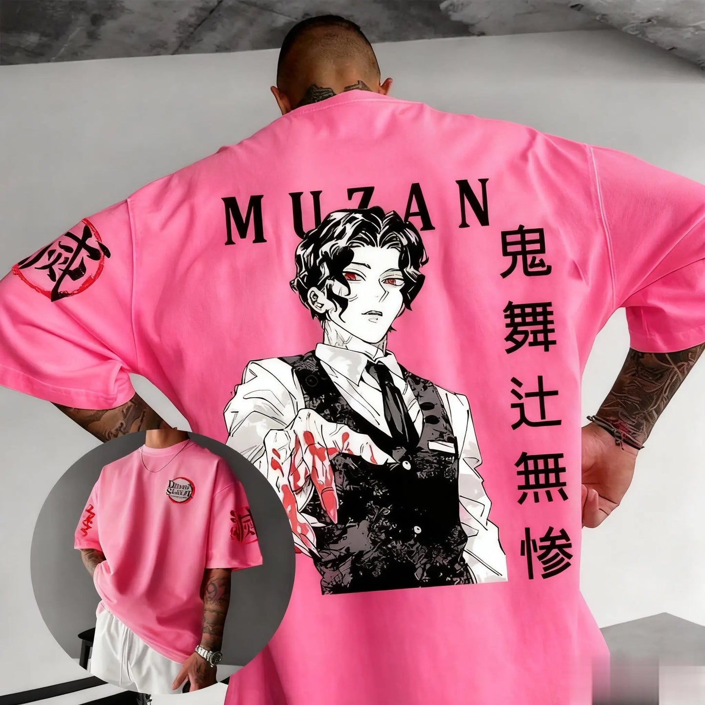 Muzan Demon Slayer Anime Printed T-shirt Men's and Women's T-shirt Men's Top Sports T-shirt Men's T-shirt Summer Tee 2026 New
