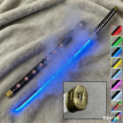 40inch Demon Slayer Kokushibo Katana LED Mist Original Lightsabre Real Katana Wood Vapor Cosplay Prop Schwert Vapour Toy Gift