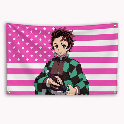 Anime Demon Slayer American Flag Rengoku Kyoujurou Kochou Shinobu Banner Advertising Home Decor Items Tapestry Garage Flags Hang