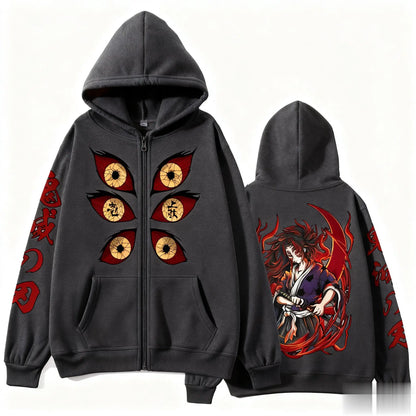 Kokushibo Men Autumn Winter 100%Cotton Zipper Hoodie Women Casual Harajuku Demon Slayer Japanese anime Long Sleeve Y2K Coat Top