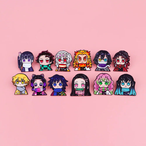 Demon Slayer Pins Kawaii Cartoon Character Brooch Clothing Backpack Lapel Badges Fashion Jewelry Accessories