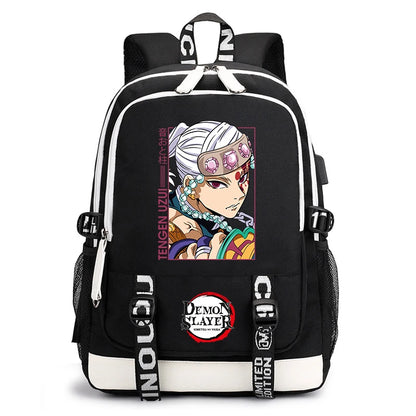 Demon Slayer Anime Print Student Backpack USB Charging Port Lightweight School Bag for Boys Girls
