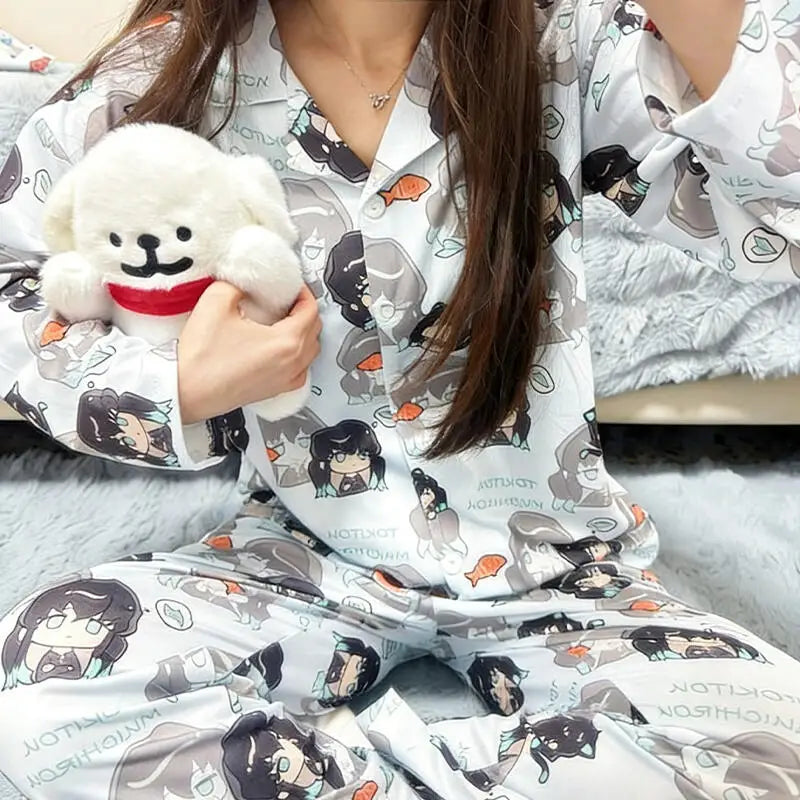 Cute Demon Slayer Pajama Set Spring Autumn Kamado Tanjirou Lolita Girl Pajamas Long Sleeves Student Cosplay Loungewear Set Gift
