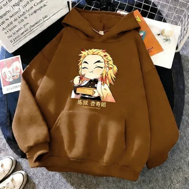 2025 New Autumn Winter Fashion Long Sleeve Funny Anime Rengoku Kyoujurou Printed Hoodies Casual Loose Sweatshirt for Men Women