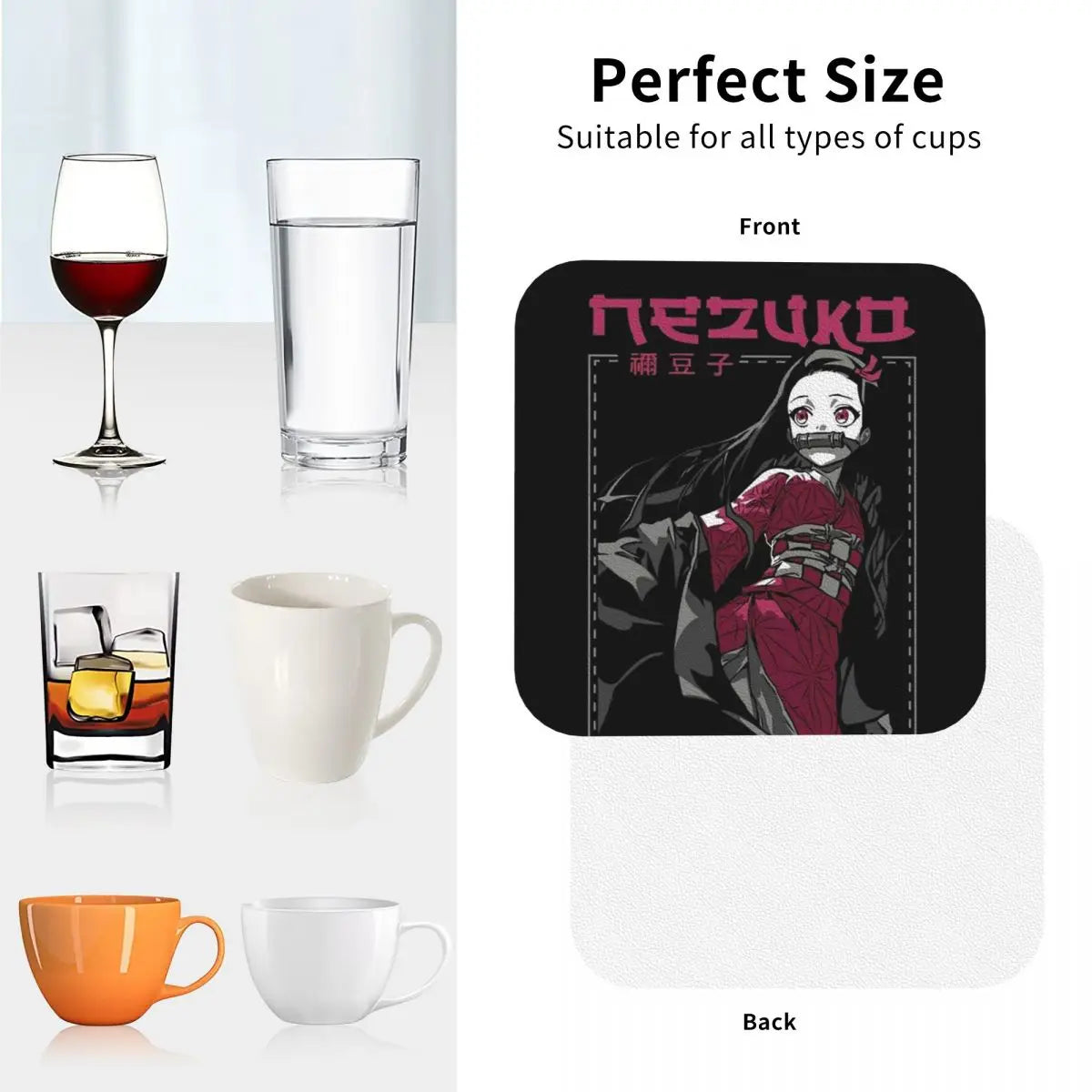 Nezuko Kimono Demon Slayer Kimetsu No Yaiba Anime Coasters Kitchen Placemats Insulation Cup Coffee Mats  Tableware Pads Set of 4