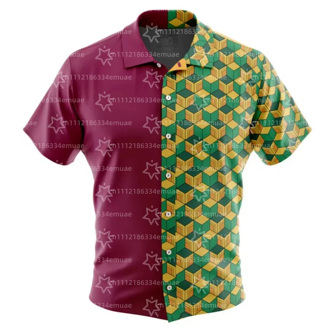 2026 Tanjiro Kamado Demon Slayer Button Up Hawaiian Shirt Sports Dry Quickly Men's Shirt Children's Clothing Tee Top Y2k Woman