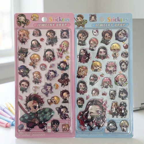 Anime Demon Slayer Style3D Crystal Epoxy Stickers Q Characters Decals for Phone Case Laptop Scrapbooking DIY Crafts Accessories