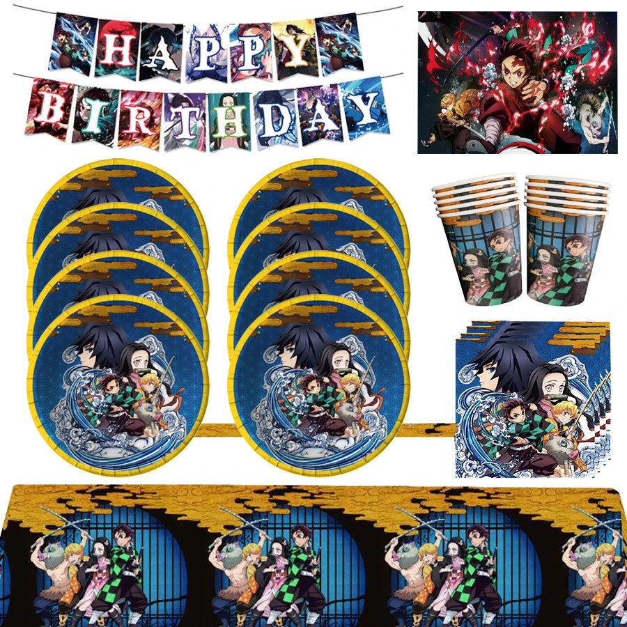 Demon Slayer Birthday Party Background Cloth Banner Balloons Paper Plates Napkins Tablecloth For Holiday Party Decor Supplies