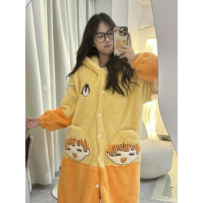 Demon Slayer anime creative Zenitsu Zenitsu winter coral velvet nightgown two-dimensional thickened velvet home clothes set gift