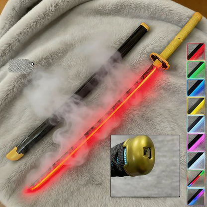 40inch Demon Slayer Kokushibo Katana LED Mist Original Lightsabre Real Katana Wood Vapor Cosplay Prop Schwert Vapour Toy Gift
