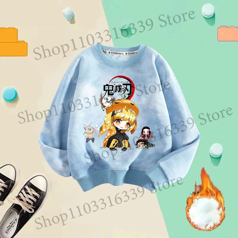 Demon Slayer Children Tie-dyed Sweatshirts Giyu Tomioka Nezuko Boy Girl Hoodie Anime Cute Pullover Fashion Tops Autumn Clothing