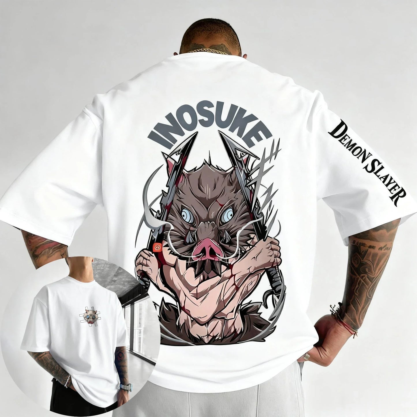 Demon Slayer Anime Hashibira Inosuke Printed T-shirt 2026 Men's and Women's Summer New Harajuku Loose Casual Parent Child Top