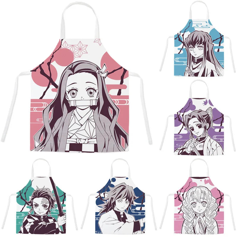 New Demon Slayer Apron Anime Cartoon Nezuko Tanjiro Linen Sleeveless Apron Kitchen Home Waist Studio Baking Studio Apron Gift
