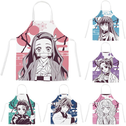 New Demon Slayer Apron Anime Cartoon Nezuko Tanjiro Linen Sleeveless Apron Kitchen Home Waist Studio Baking Studio Apron Gift