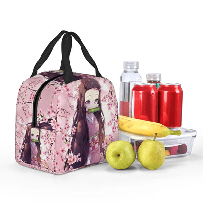Cherry Nezuko Demon Slayer  Insulated Lunch Bags for Camping Travel Blossoms Sakura Portable Cooler Thermal Bento Box Women Men
