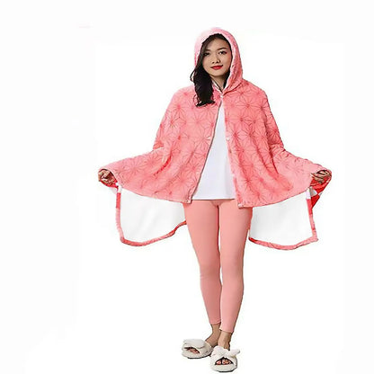 Anime Flannel Blanket Hoodie Shawl Demon Slayer Kimetsu No Yaiba Blanket Cloak Cosplay Costume Kamado Nezuko Agatsuma Zenitsu