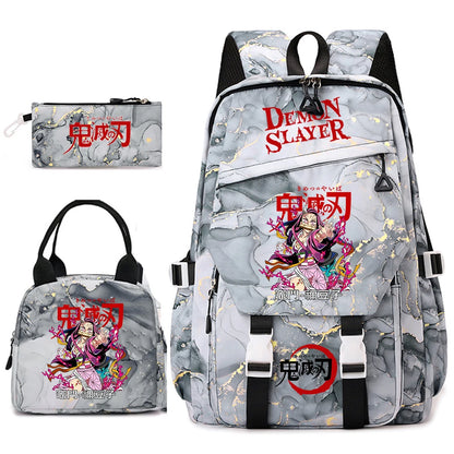Demon Slayer Anime Backpack Set for Girls Demon Slayer 3Pcs School Bag Lunch Kit Pouch
