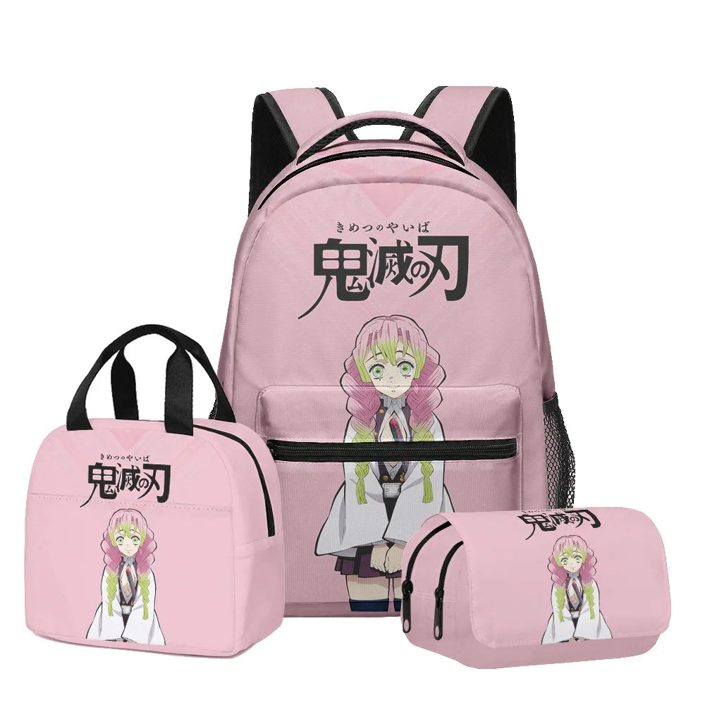 Anime Demon Slayer Kamado Nezuko 3Pcs School Bag Set Kids Backpack with Lunch Bag Pencil Case for Students Casual Travel Bookbag
