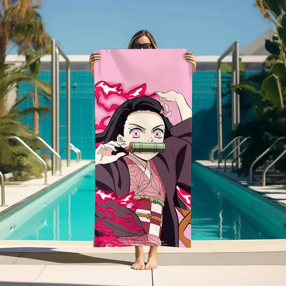 Beach Towels Demon Slayer Bathroom For Bath Sauna Personal Care Large Bath Towel Turban for Hair Drying Bathroom Set Accessories