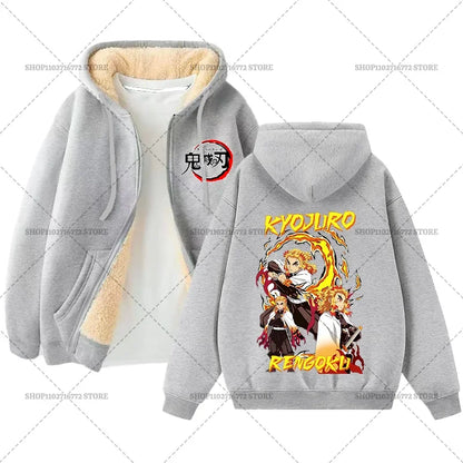 Fashion Clothes Anime Kimetsus No Yaibas Print Sweatshirt Men Women Demons Slayers Winter Loose Fleece Zipper Coat Hoodies Gift