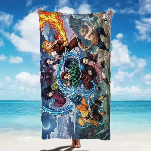 2026 Demon Slayer themed Beach Towel breathable soft cloth suitable for beach pool travel holiday and daily bathroom use