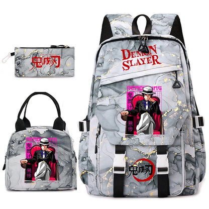 Demon Slayer Anime Backpack Set for Girls Demon Slayer 3Pcs School Bag Lunch Kit Pouch