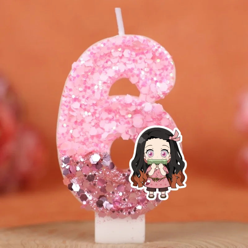 Demon Slayer Theme Digital Candle Number 0-9 Kids Birthday Cake Decoration Supplies Cartoon Party Accessories Supplies