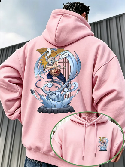Bandai Demon Slayer Men's Hoodie with Inosuke Print, High-Quality Warm Men's Hooded Sweatshirt for Autumn and Winter