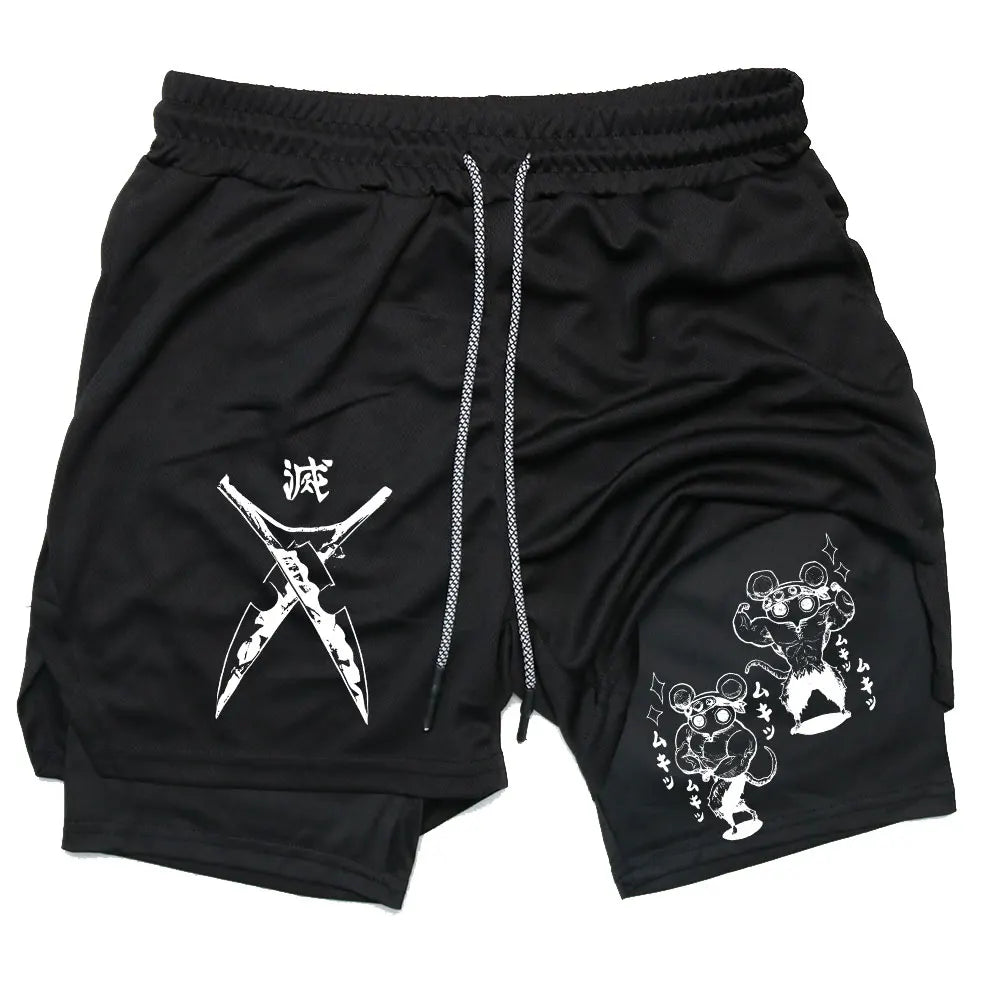 Men's Compression Shorts Anime Demon Slayer Print Beach Shorts Gym Fitness Running Quick Dry Short Pants Summer Print Sportswear