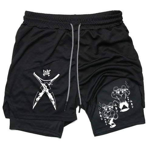 Men's Compression Shorts Anime Demon Slayer Print Beach Shorts Gym Fitness Running Quick Dry Short Pants Summer Print Sportswear