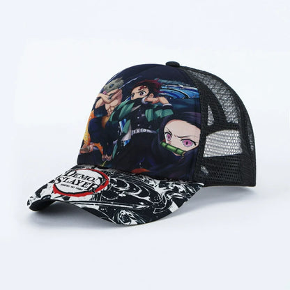 Kimetsu No Yaiba Cartoon Character Printed Trucker Hat Adjustable Snapback Mesh Baseball Cap Casual Anime Fan Headwear