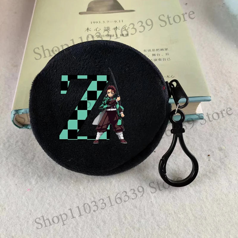 Demon Slayer Coin Purse Anime Figure Tanjiro Letters A-Z Wallet Key Earphones Storage Pouch Round Mini Zero Wallet Merchandise