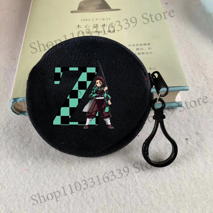 Demon Slayer Coin Purse Anime Figure Tanjiro Letters A-Z Wallet Key Earphones Storage Pouch Round Mini Zero Wallet Merchandise