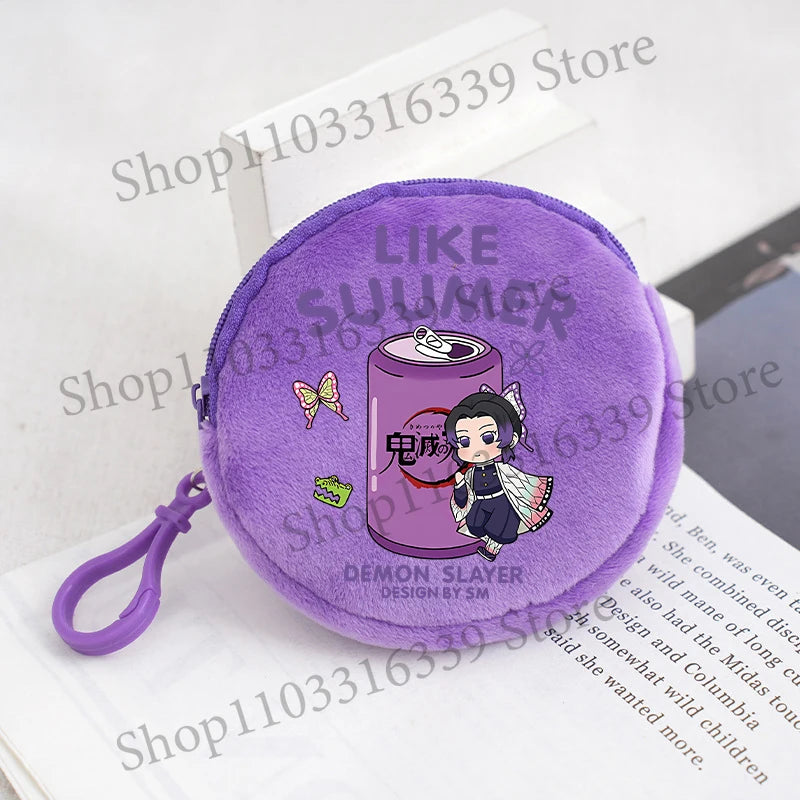 Demon Slayer Coin Purse Anime Figure Tanjiro Nezuko  Giyu Tomioka Wallet Key Earphones Storage Pouch Cute Round Mini Zero Wallet