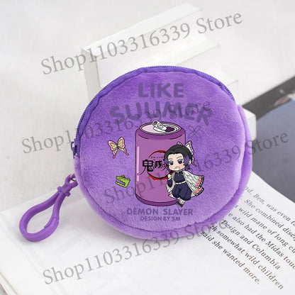 Demon Slayer Coin Purse Anime Figure Tanjiro Nezuko  Giyu Tomioka Wallet Key Earphones Storage Pouch Cute Round Mini Zero Wallet