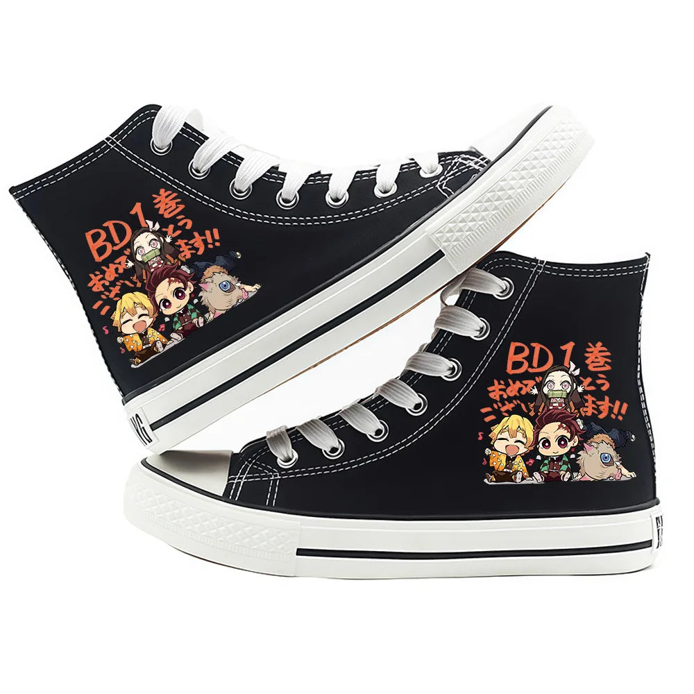 Anime Demon Slayer Canvas Shoes Casual Shoes High Top Sneaker Boys Girls Studebts Kawaii Hand-Painted Anime Shoes Birthday Gift