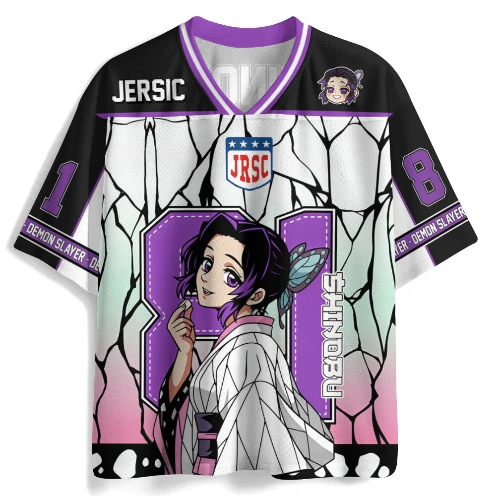 Demon Slayer Anime Series Number Jersey Oversize Daily Unisex Tops Tees Retro Korean Style Kpop Baseball Hockey Outfit T-shirt