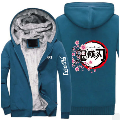 Anime Demon Slayer 2025 New Men Zip Up Hoodies Casual Fleece Sweatshirt Half Dome Full Zip Hooded Thicken Warm Coat Jacket
