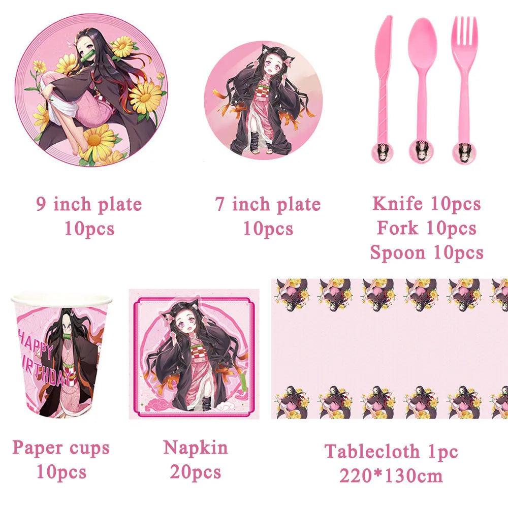 Anime Demon Slayer Kamado Nezuko themed party decoration paper cups plates tissues  baby showers balloons girls birthday gifts