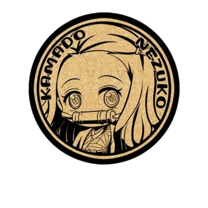 Demon Slayer Cork Coaster,Tanjiro Nezuko Anime Drink Cup Mat, Non-slip Heat Resistant Wooden Pad, Creative Table Decor Gift, 1pc