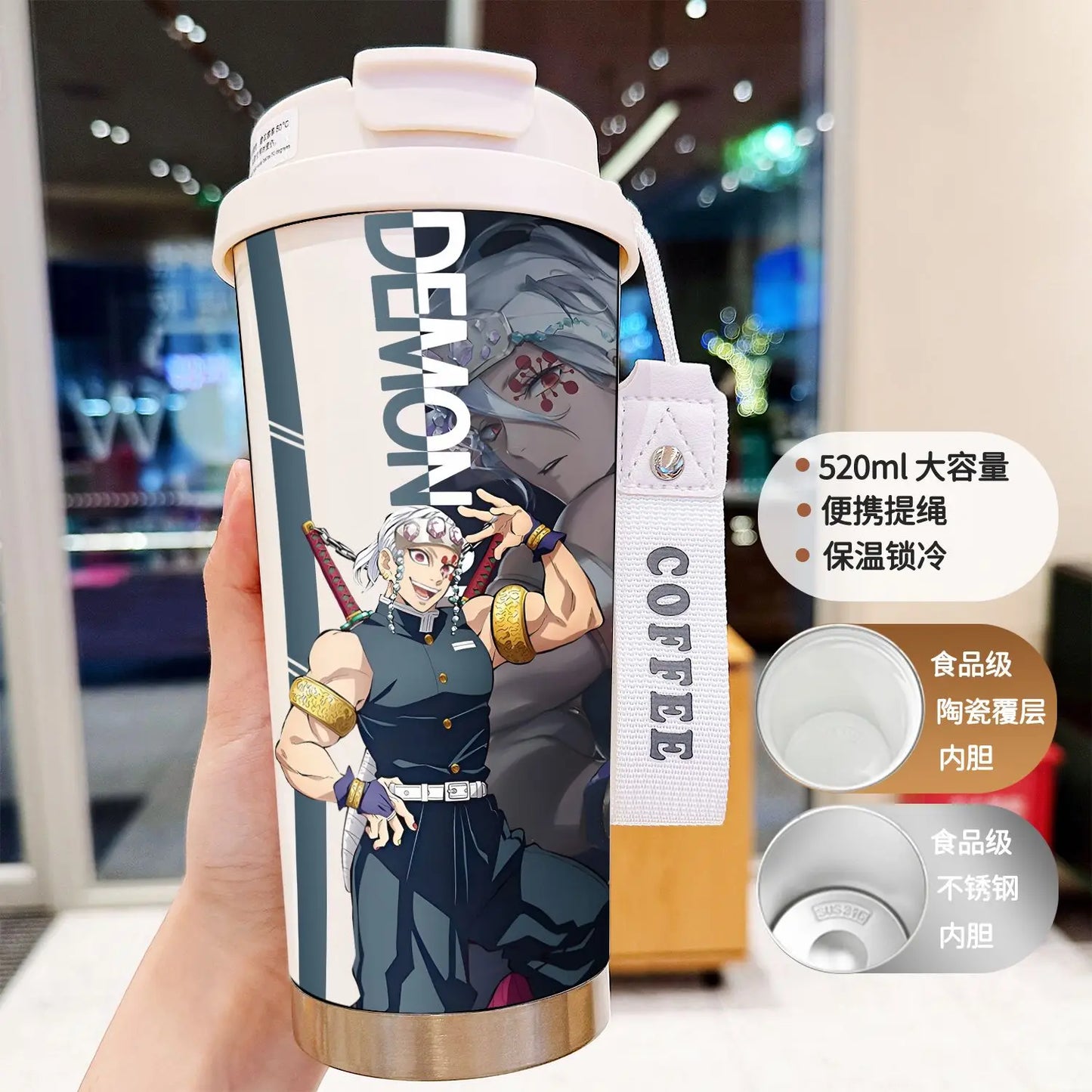 Demon Slayer Kochou Shinobu Water Cup Agatsuma Zenitsu Tomioka Giyuu Straw Thermos Cup Anime Stainless Coffee Mug Motion Bottle