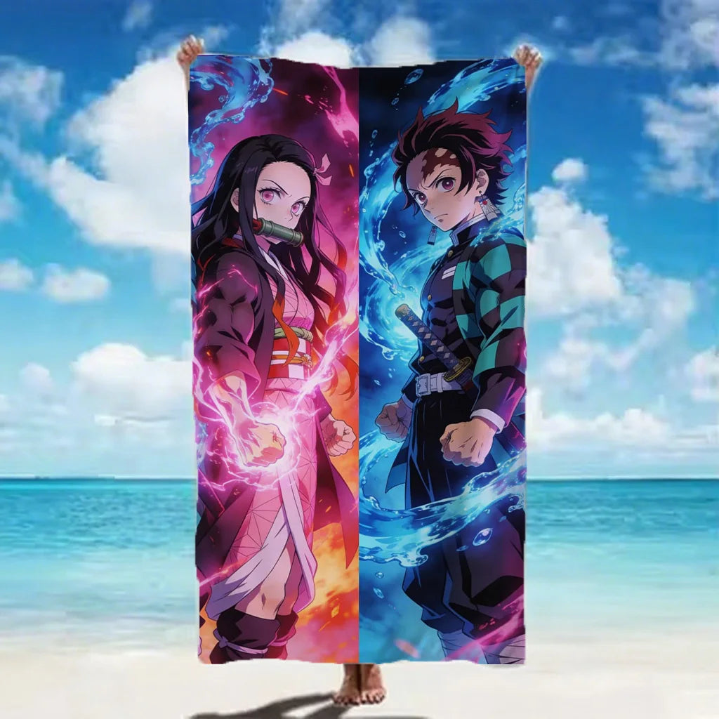 Classic Demon Slayer printed 2026 Beach Towel skin friendly portable towel for beach bathing camping and household daily use